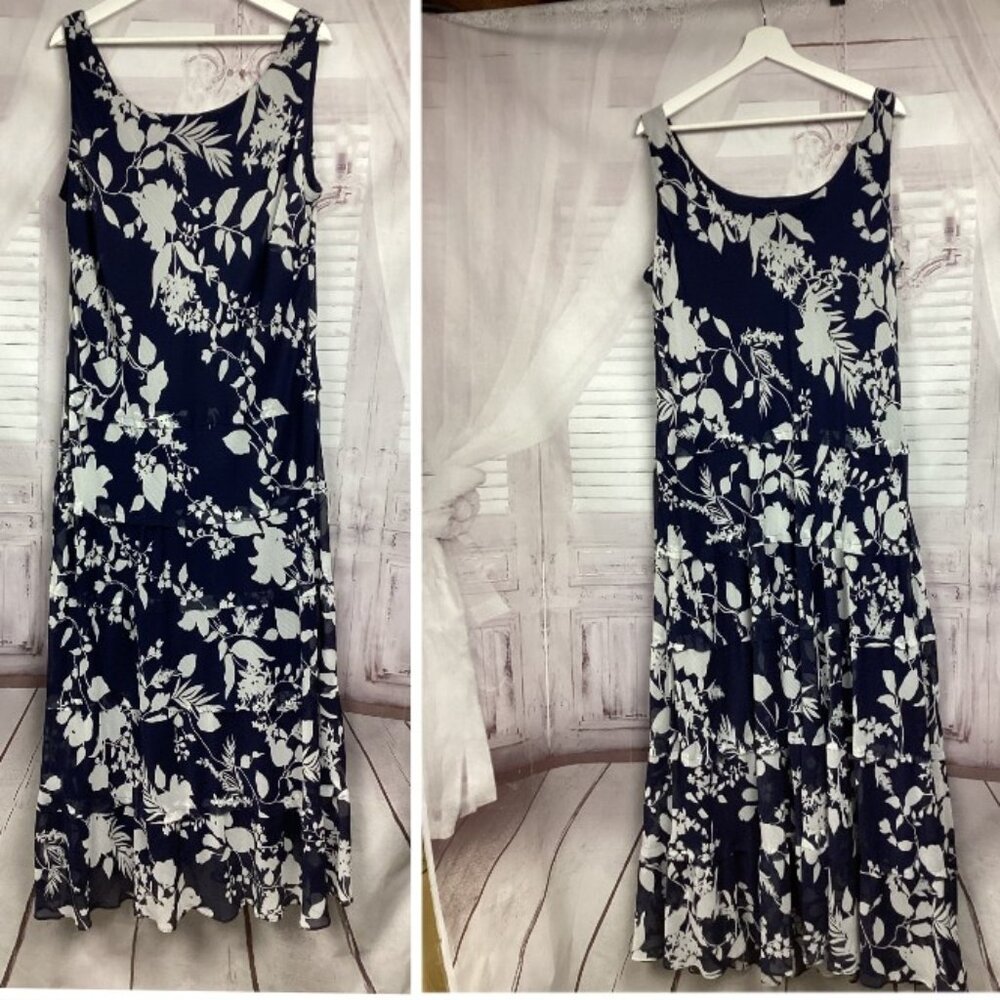 Jones Studio Navy and White Floral Maxi Dress